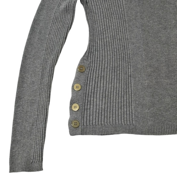 Hooked Up Grey Ribbed Sweater Gold Button Accents XL Henley Soft Stretch - Picture 4 of 12